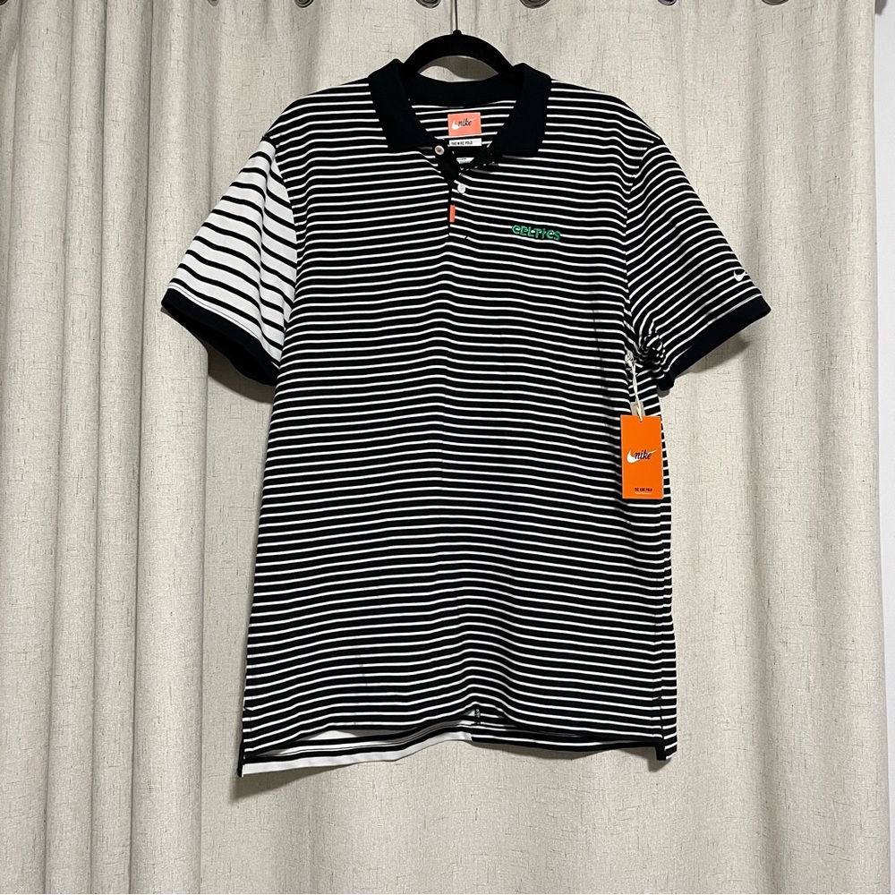 Boston Celtics Black and White Stripes Nike Polo, NWT